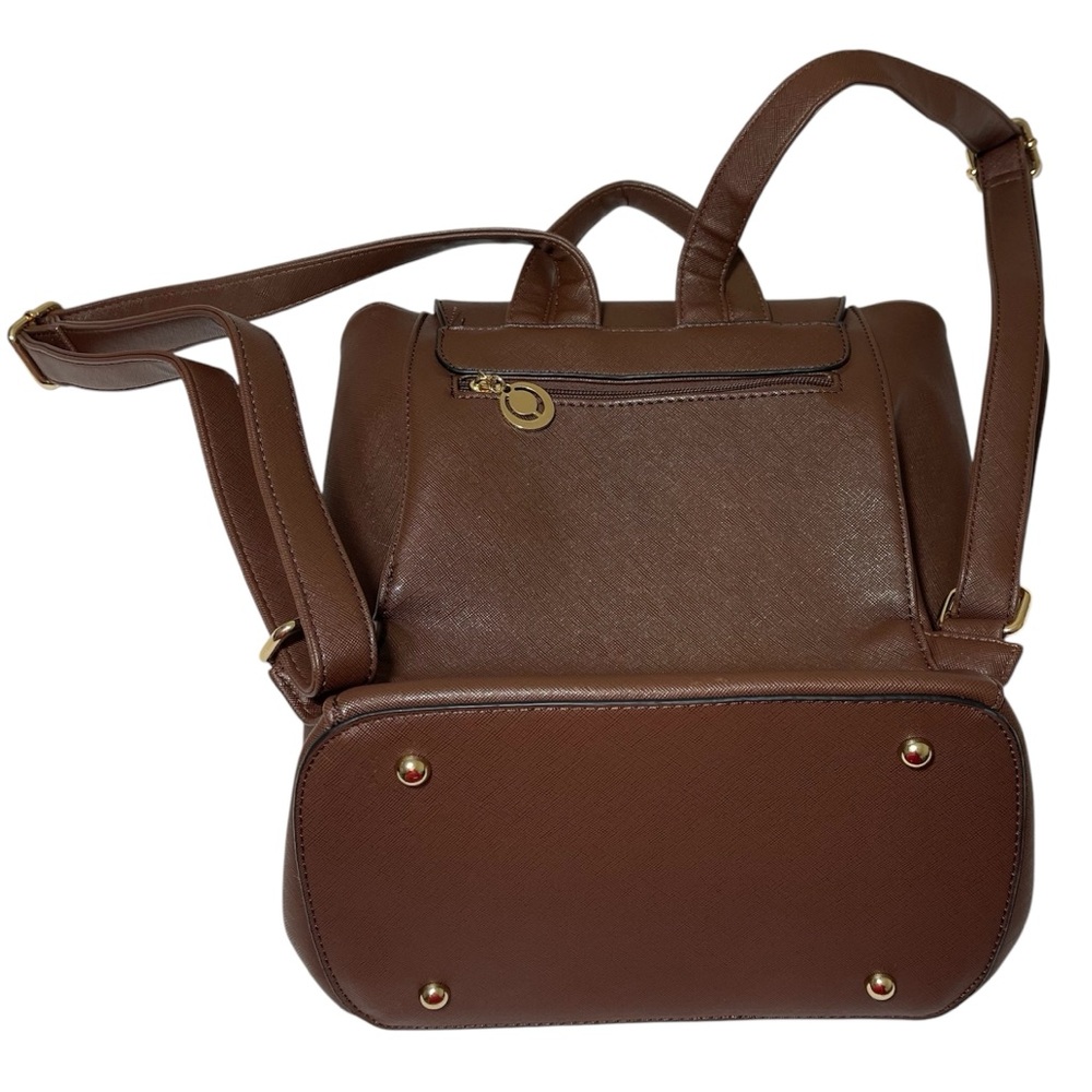 Elegant Brown Faux Leather Backpack - Picture 3 of 14